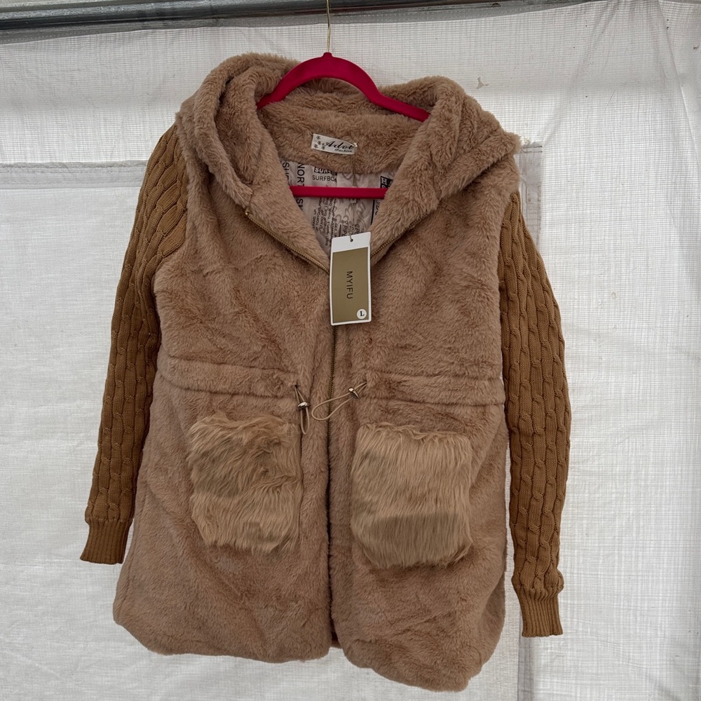 Adol Tan Faux Fur Puffer Jacket